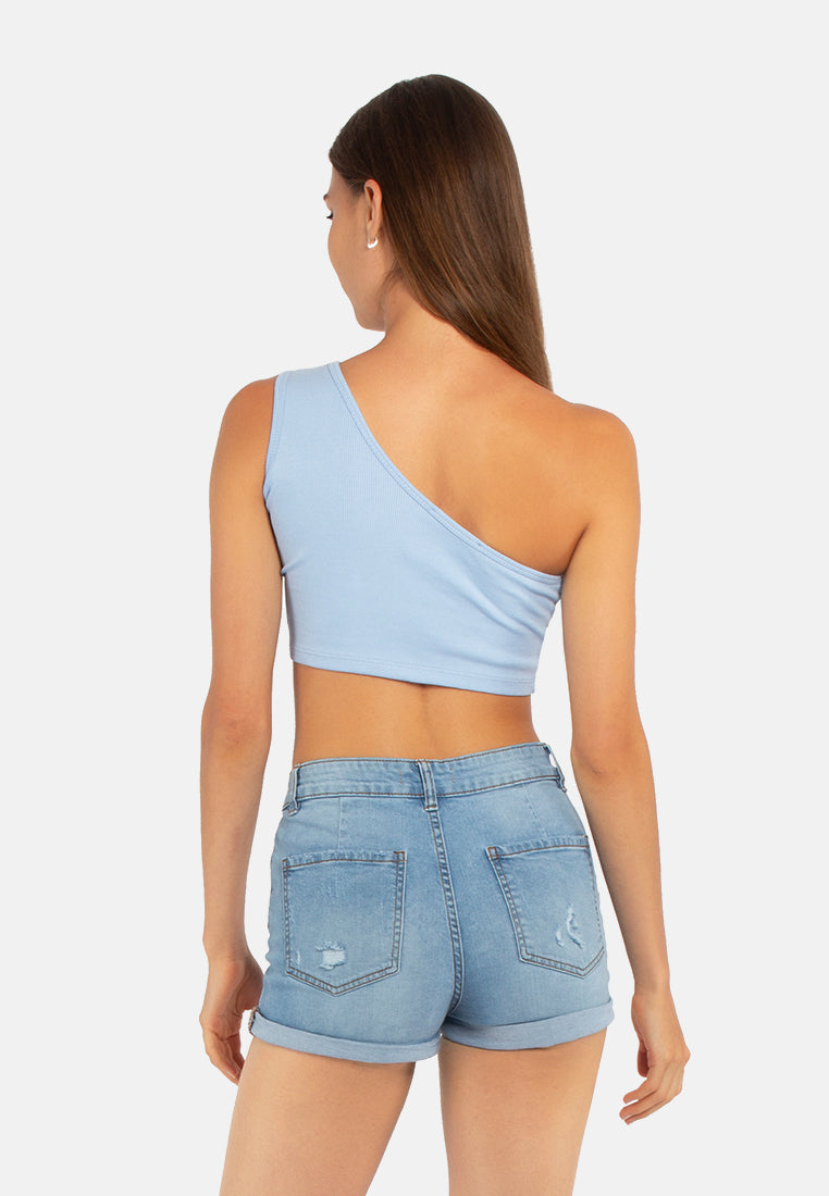 asymmetrical basic crop top#color_light-blue