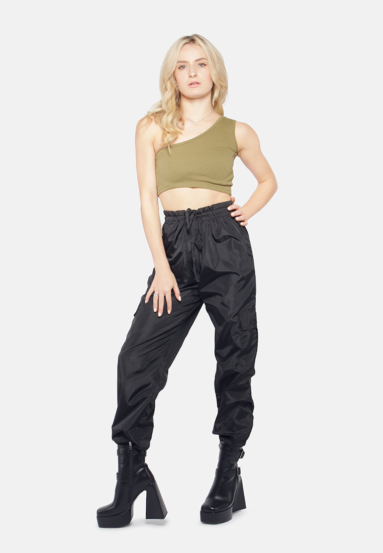 asymmetrical basic crop top#color_olive