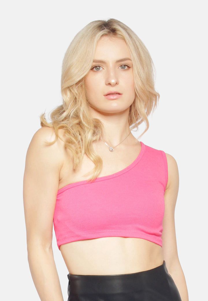 asymmetrical basic crop top#color_pink