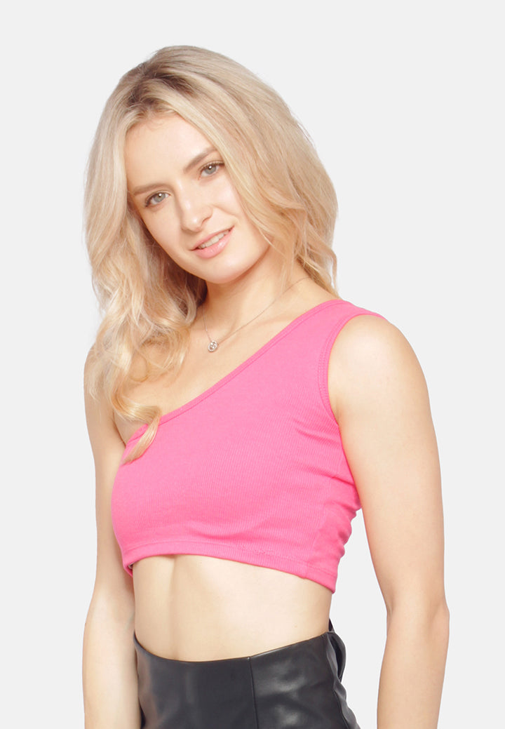 asymmetrical basic crop top#color_pink