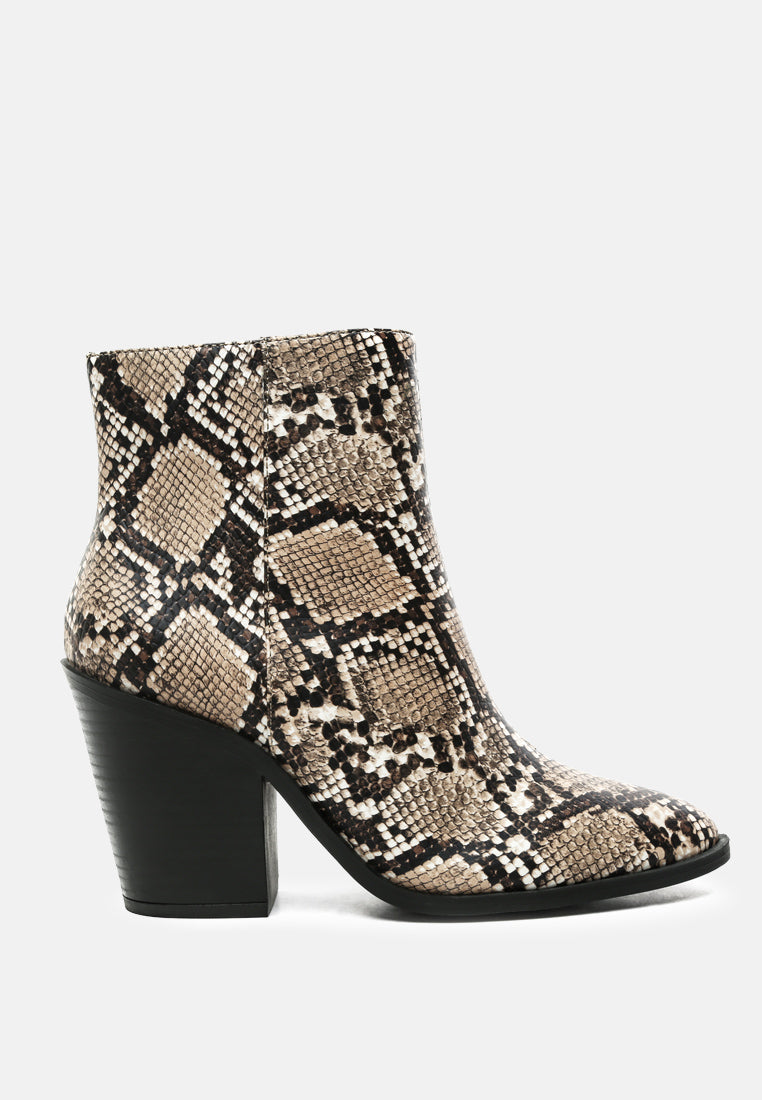 avishag snake skin print block stacked heel ankle boots#color_natural
