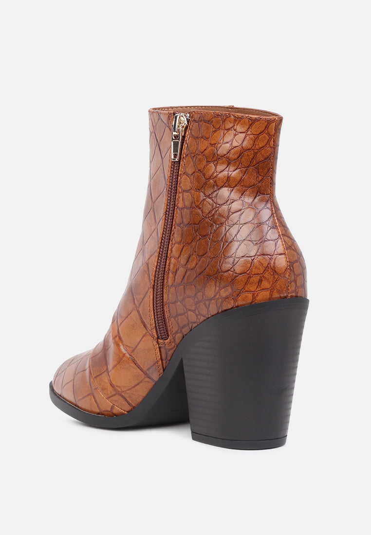 avishag snake skin print block stacked heel ankle boots#color_tan