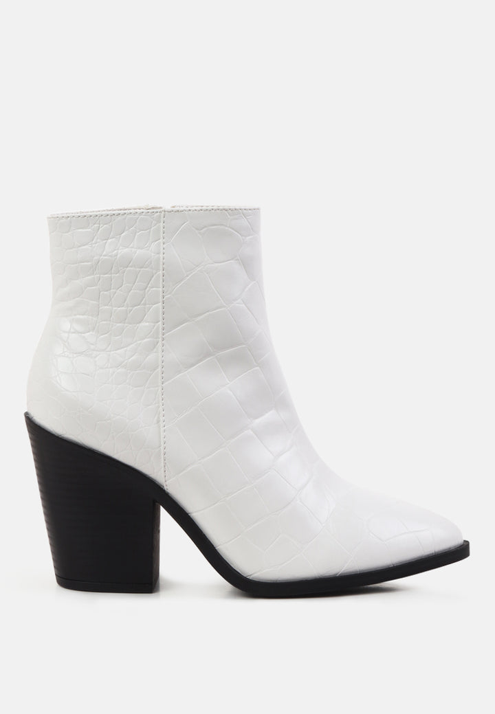 avishag snake skin print block stacked heel ankle boots#color_white