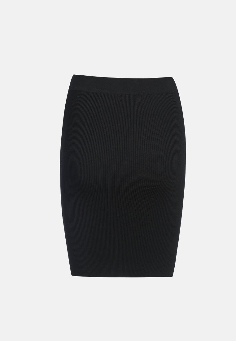 knitted pencil skirt#color_black