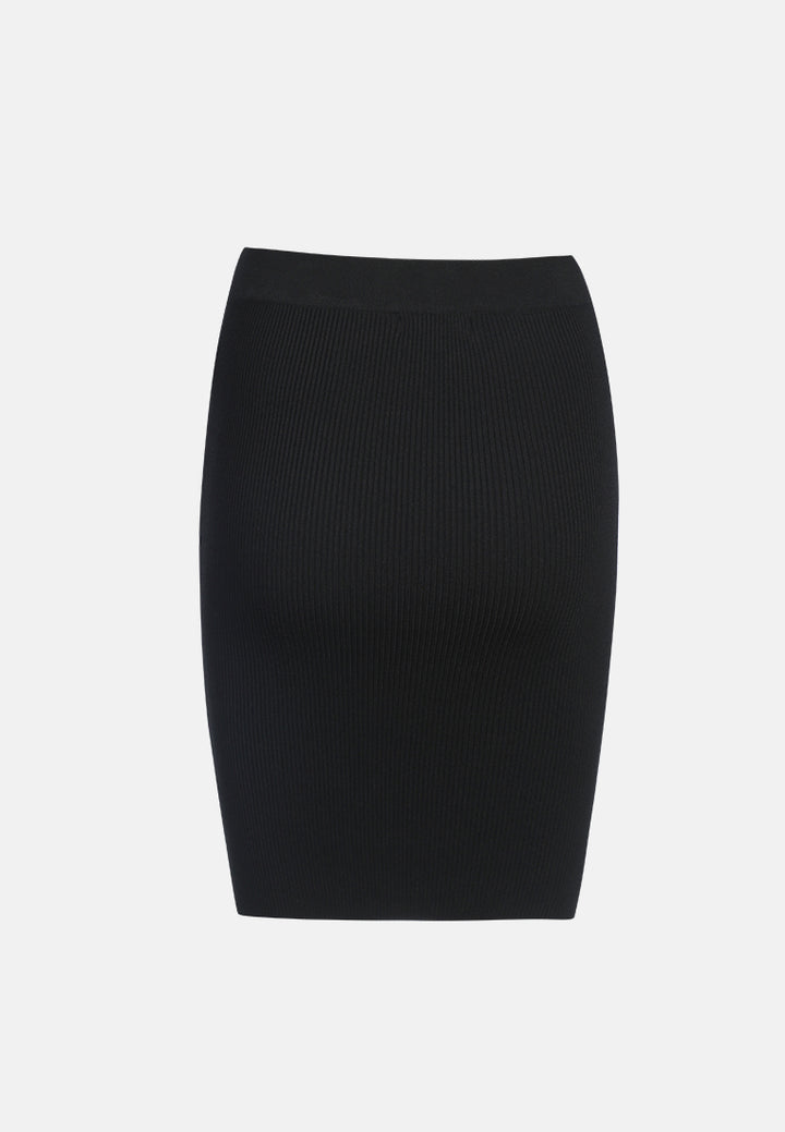 knitted pencil skirt#color_black