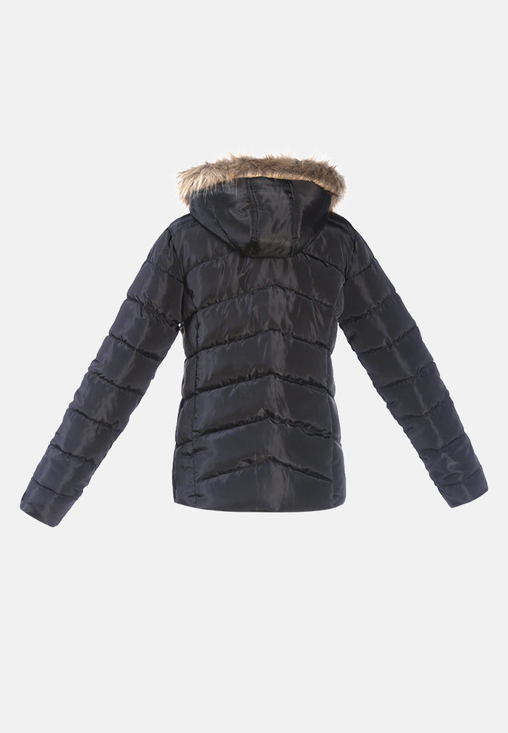 long sleeves puffer hoodie#color_black