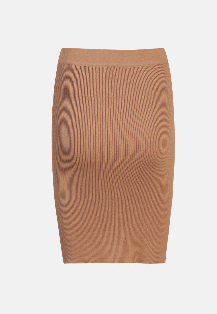 knitted pencil skirt#color_brown