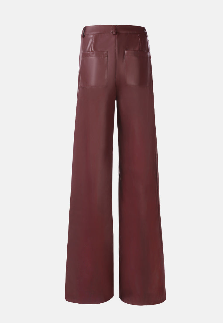 faux leather seam detail wide leg trousers#color_dk-chocolate