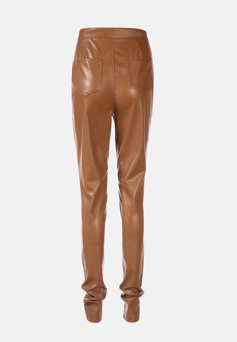 faux leather high waist skinny trousers#color_chocolate