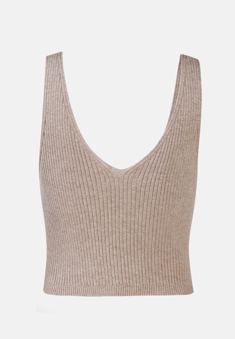 sleeveless knitted tank top#color_brown