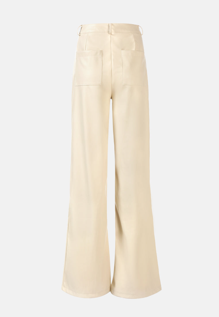 faux leather seam detail wide leg trousers#color_cream