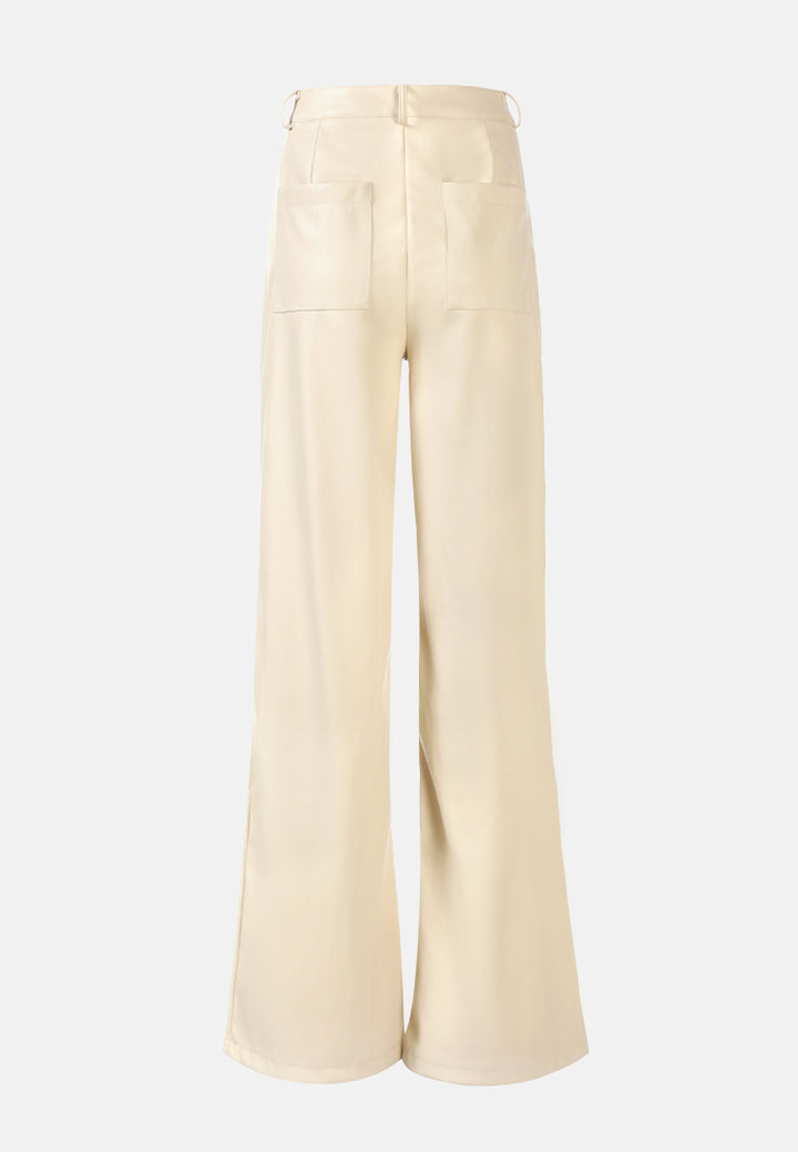 faux leather seam detail wide leg trousers#color_cream