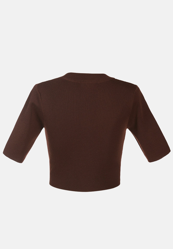zip up half sleeve cropped cardigan#color_dark-brown