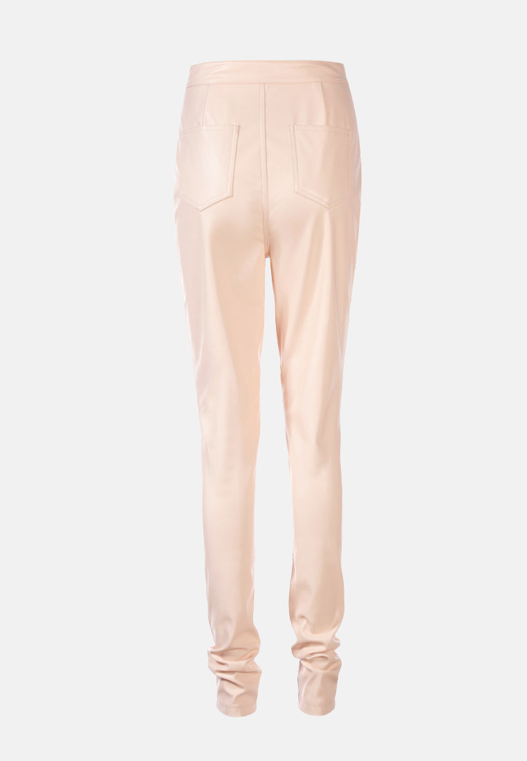 faux leather high waist skinny trousers#color_camel