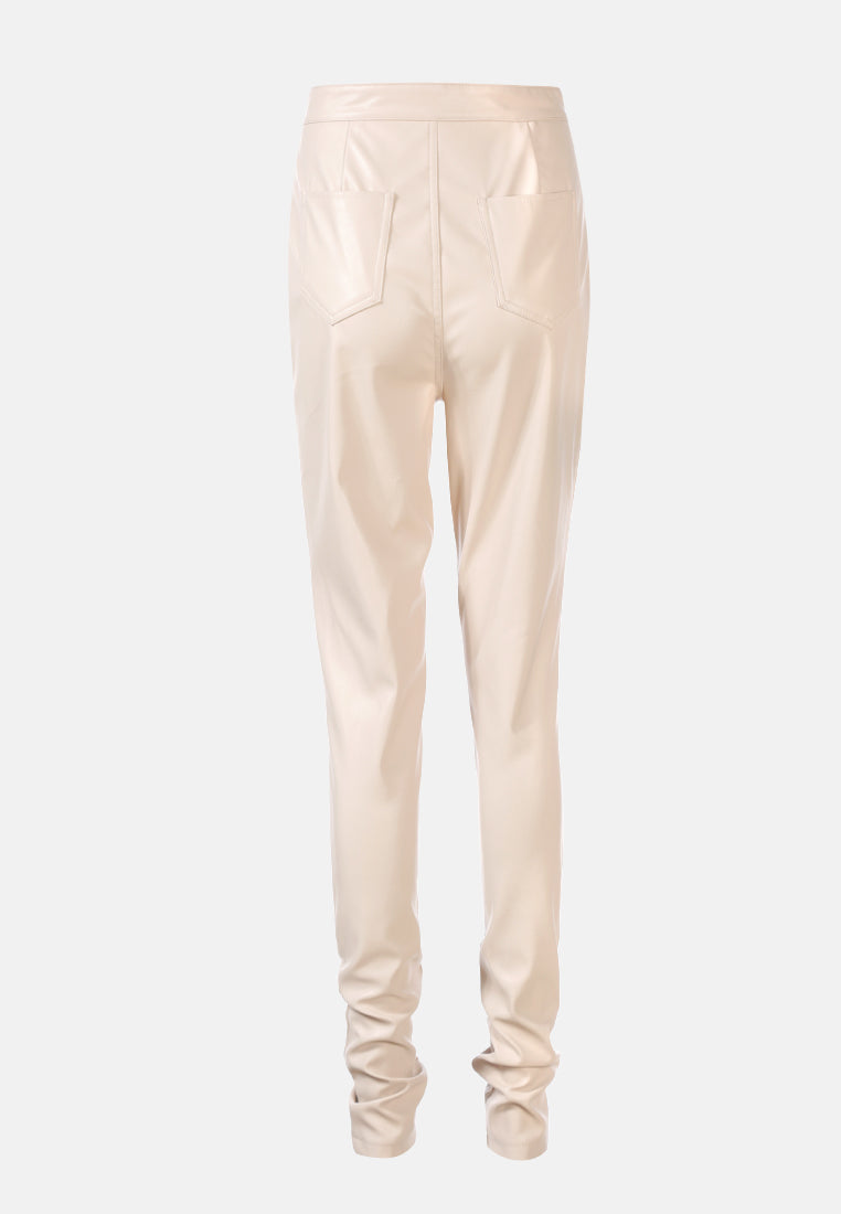 faux leather high waist skinny trousers#color_stone