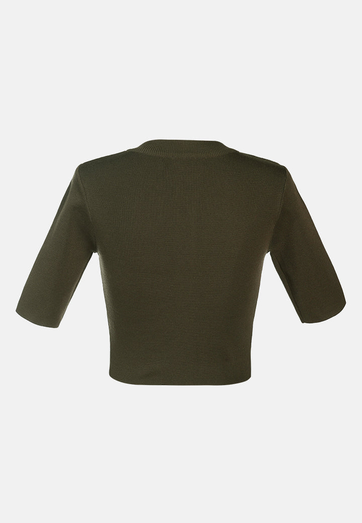 zip up half sleeve cropped cardigan#color_olive