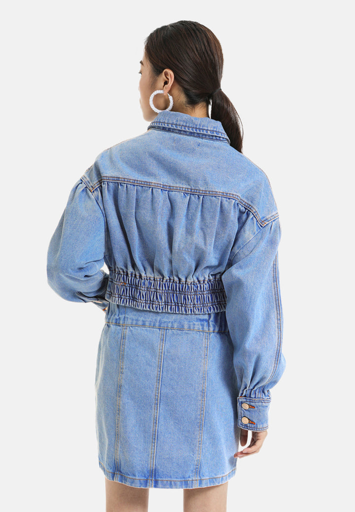 balloon sleeve denim jacket#color_light-blue