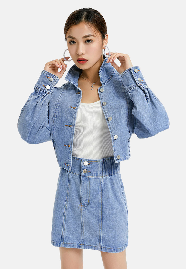 balloon sleeve denim jacket#color_light-blue
