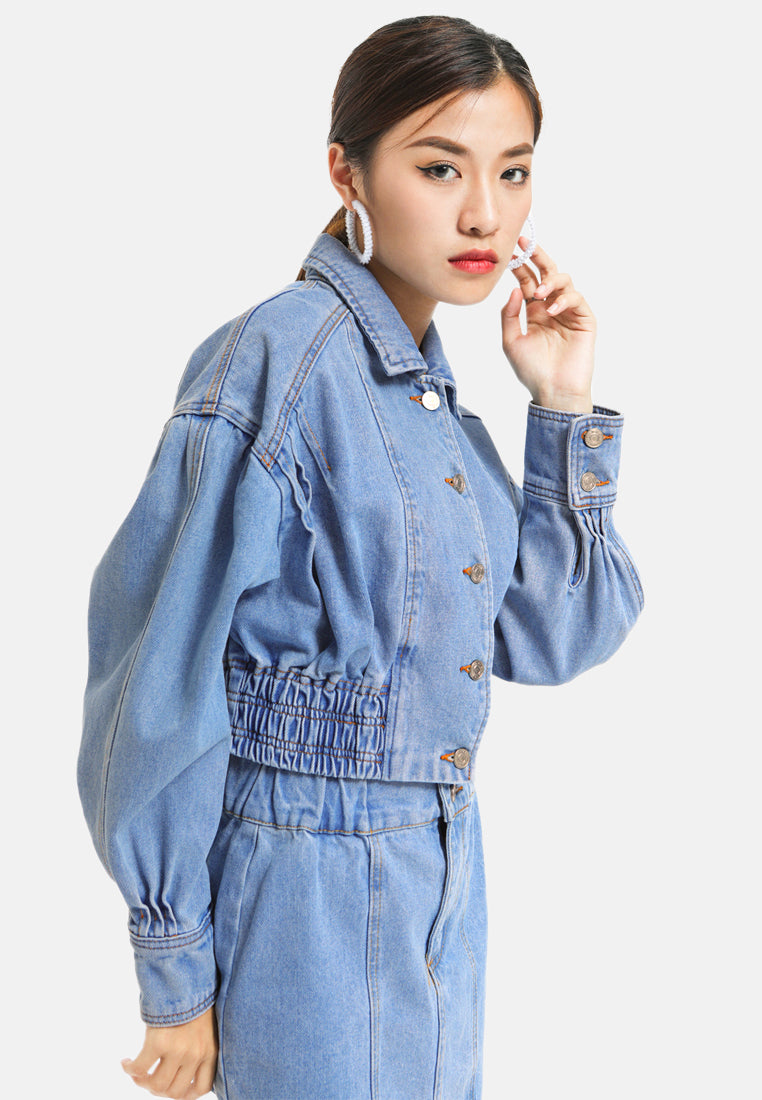 balloon sleeve denim jacket#color_light-blue