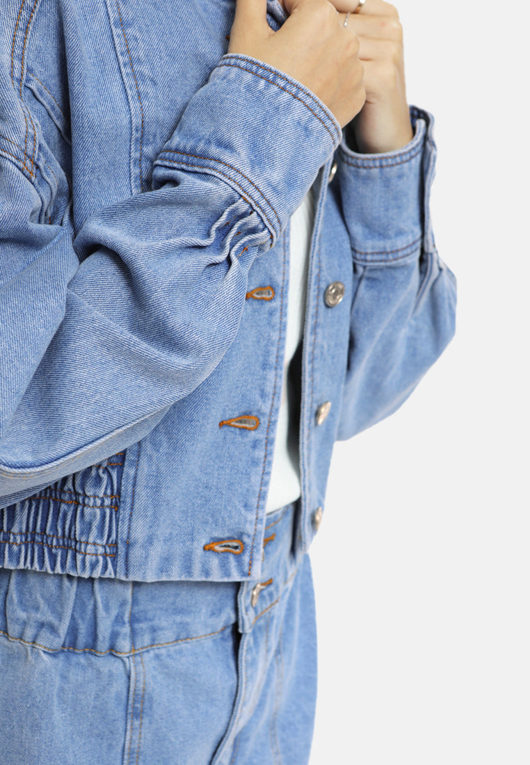 balloon sleeve denim jacket#color_light-blue