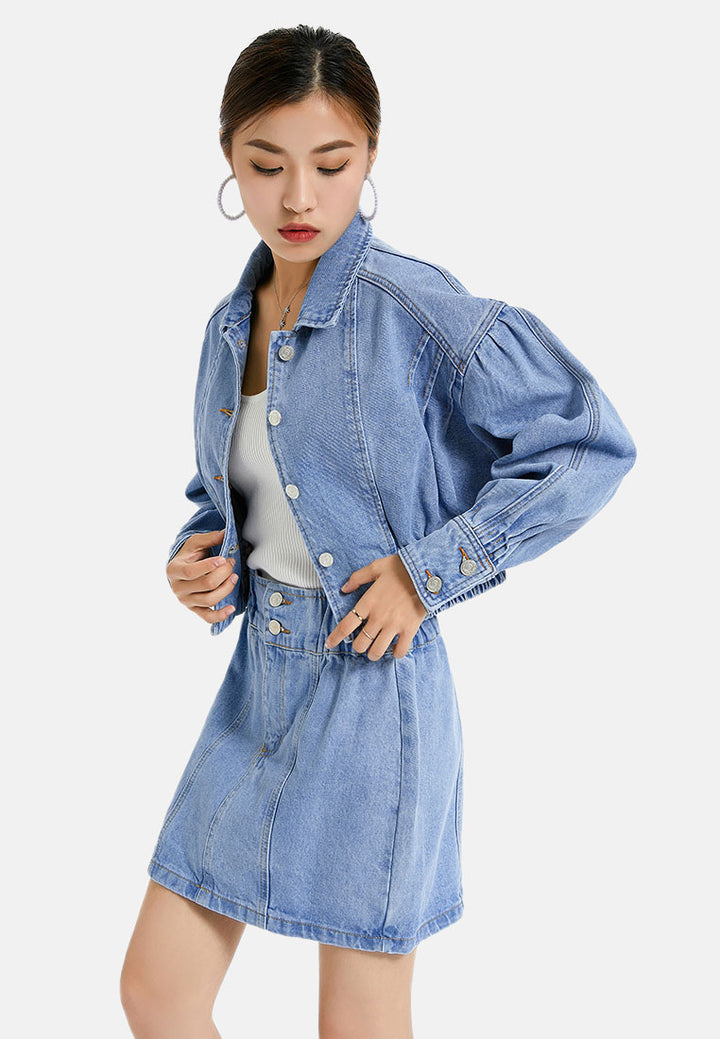 balloon sleeve denim jacket#color_light-blue