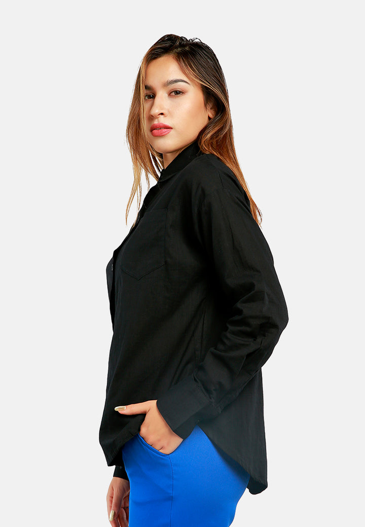 basic cotton collared shirt#color_black