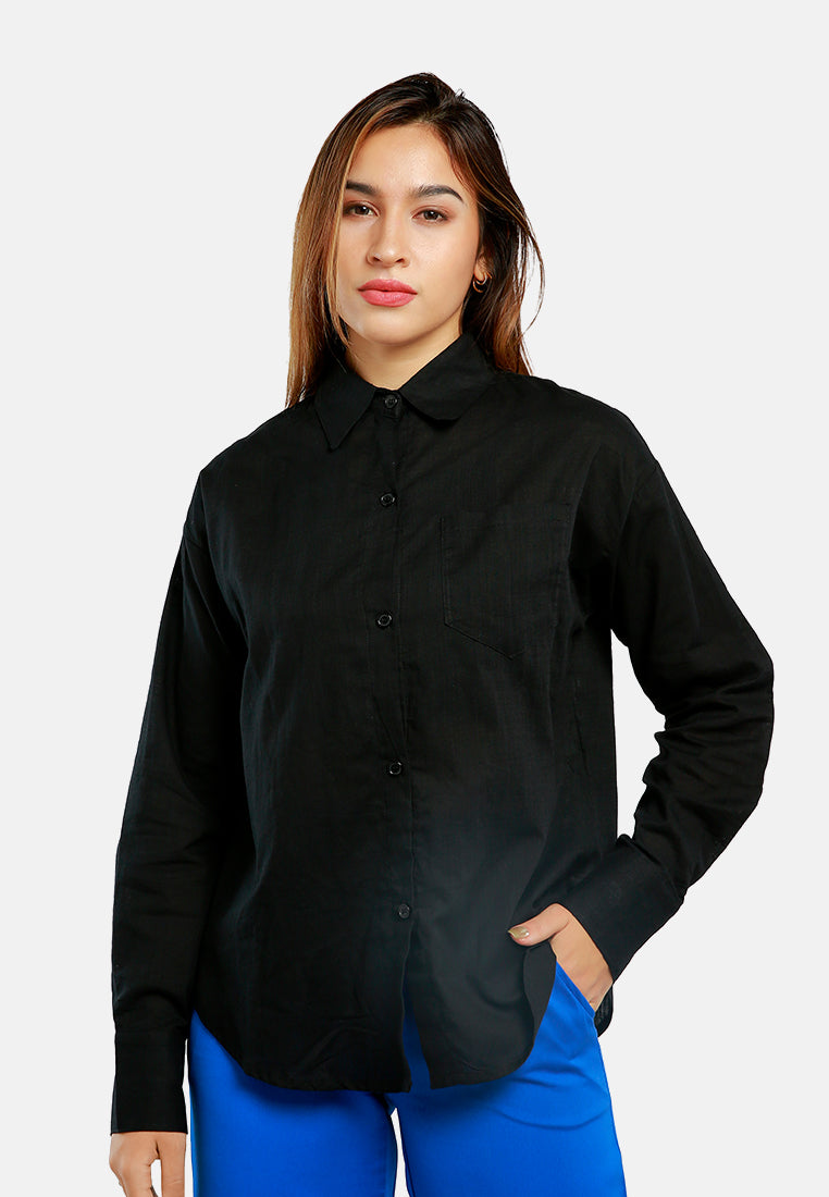 basic cotton collared shirt#color_black