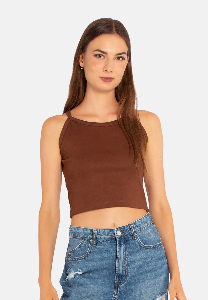 basic halter crop top#color_brown