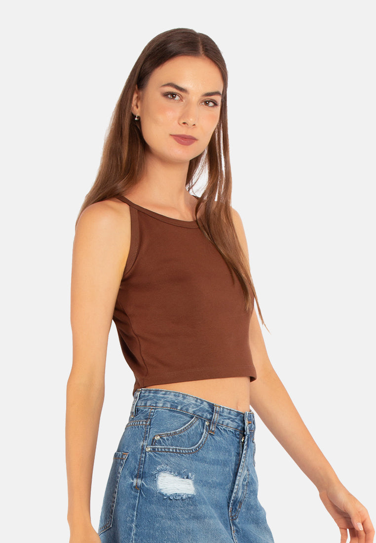 basic halter crop top#color_brown