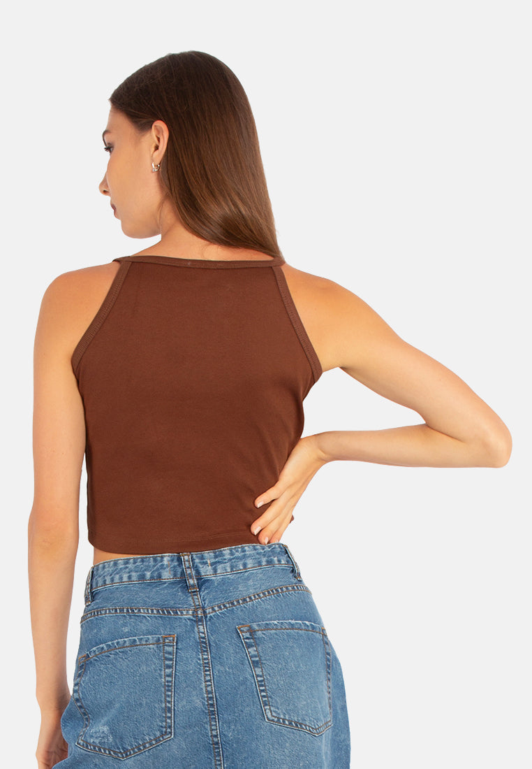 basic halter crop top#color_brown