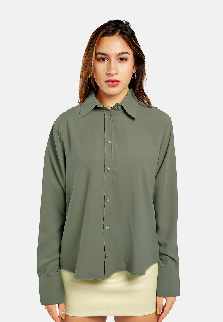 basic long sleeved collared shirt#color_sage green