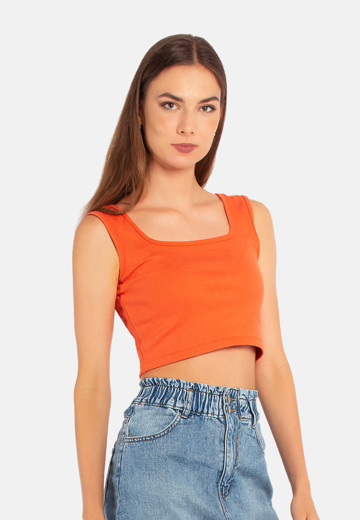 basic sleeveless crop top#color_orange