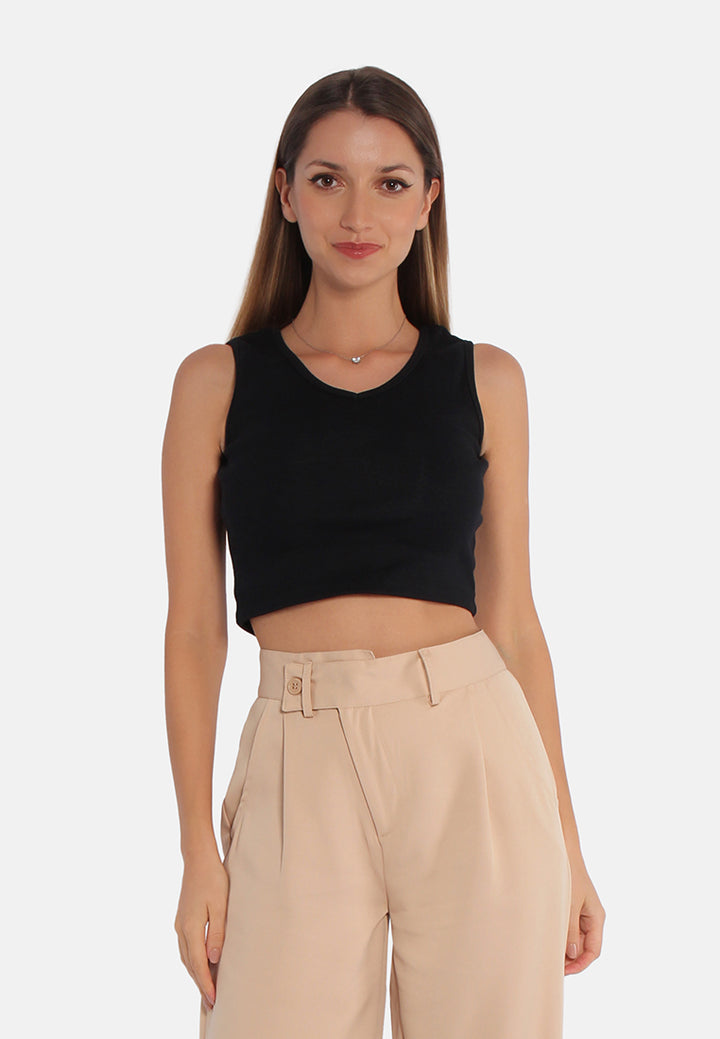 basic sleeveless short top#color_black