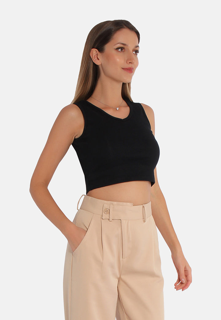 basic sleeveless short top#color_black