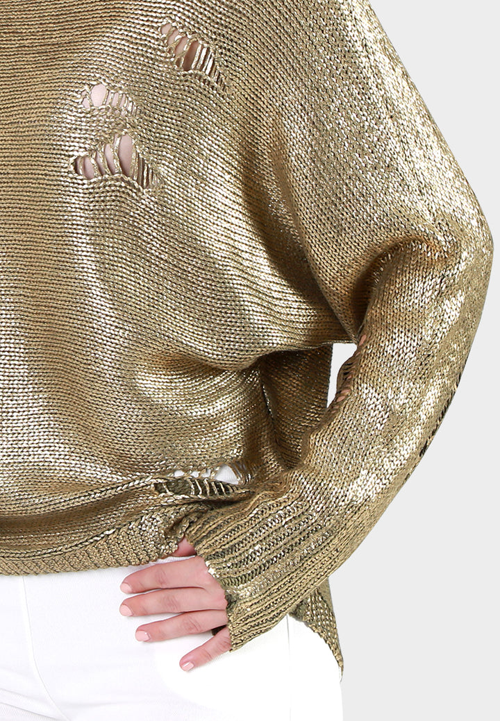 batwing full sleeve metallic sweater#color_khaki