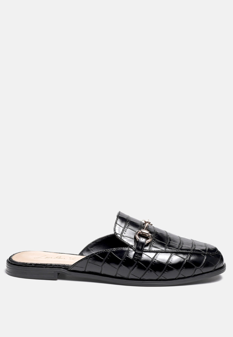 begonia buckled faux leather croc mules#color_black