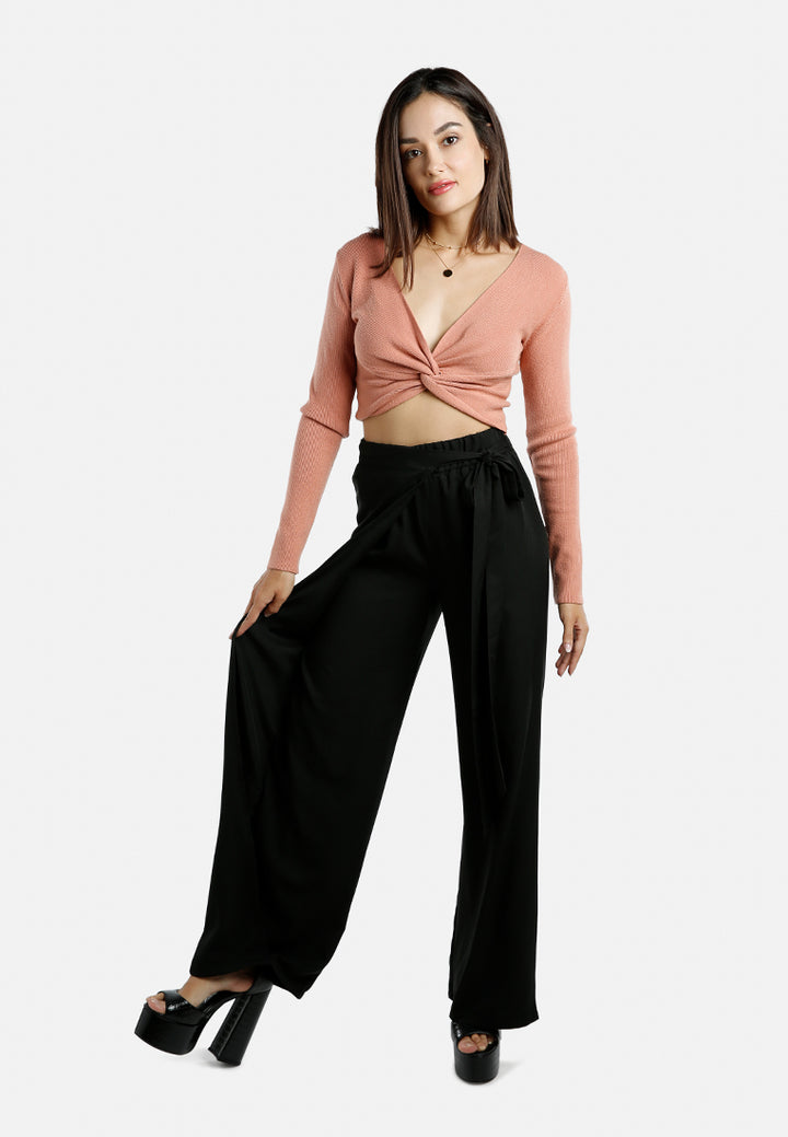 belted tie wide leg pants by ruw#color_black