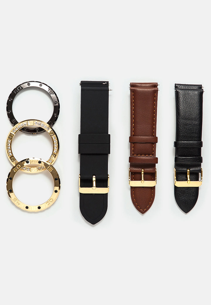 black and gold men's analog watch set#color_black