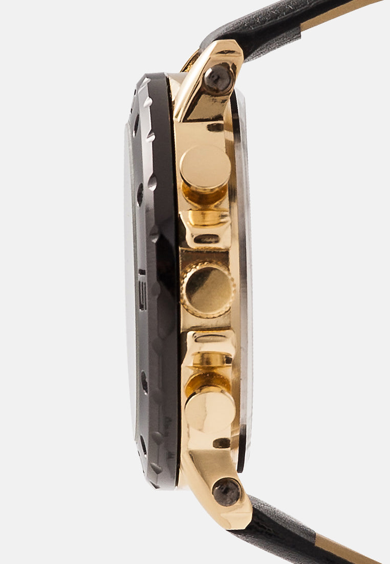 black and gold men's analog watch set#color_black