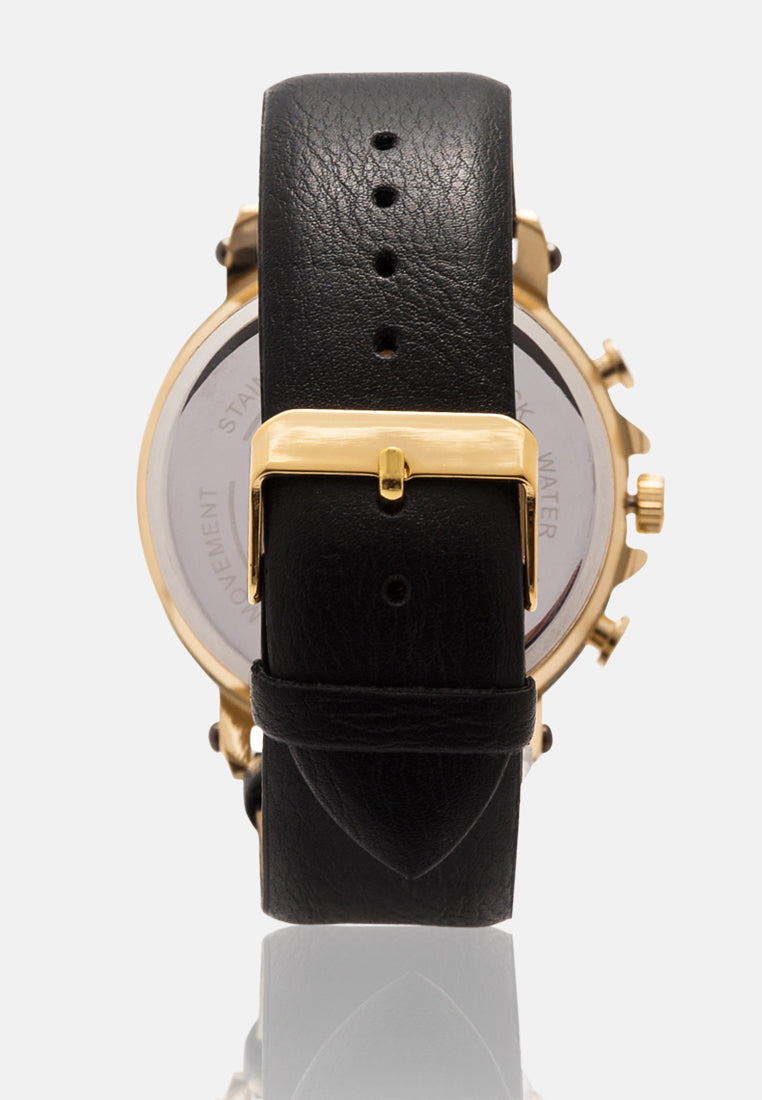 black and gold men's analog watch set#color_black
