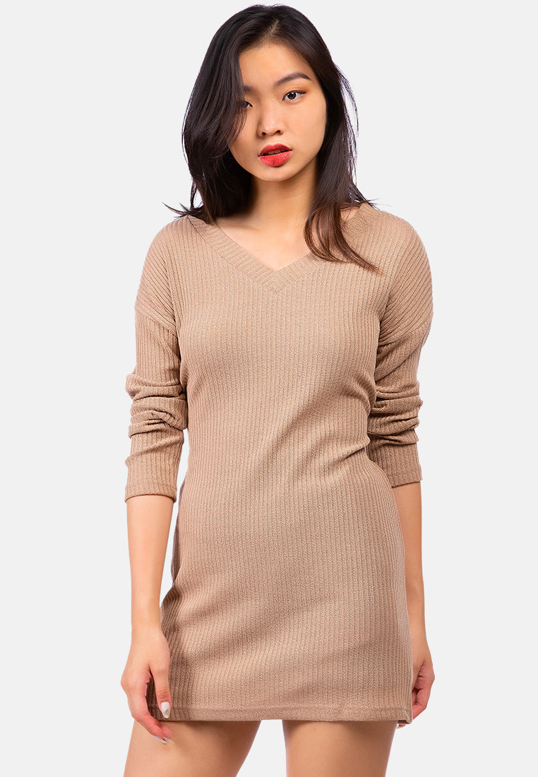 bodycon tie behind knit dress#color_light-khaki