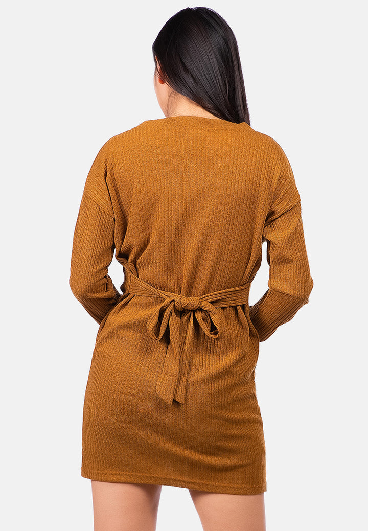 bodycon tie behind knit dress#color_taupe