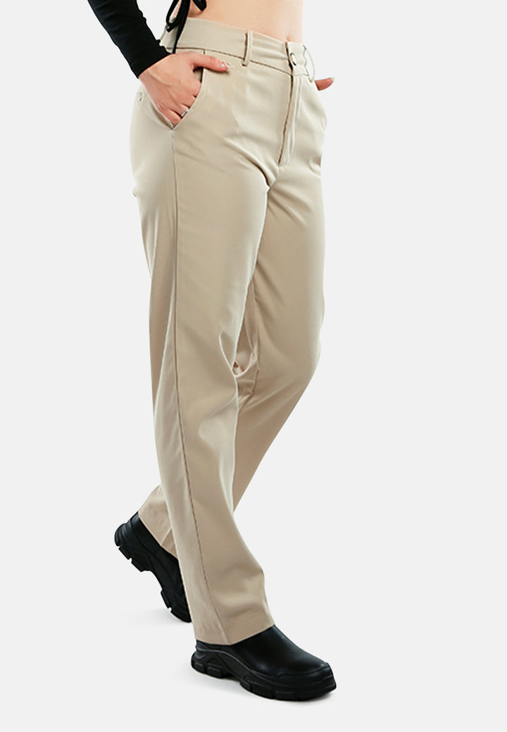 boot cut high waist pants#color_beige