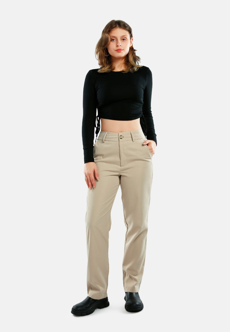 boot cut high waist pants#color_beige