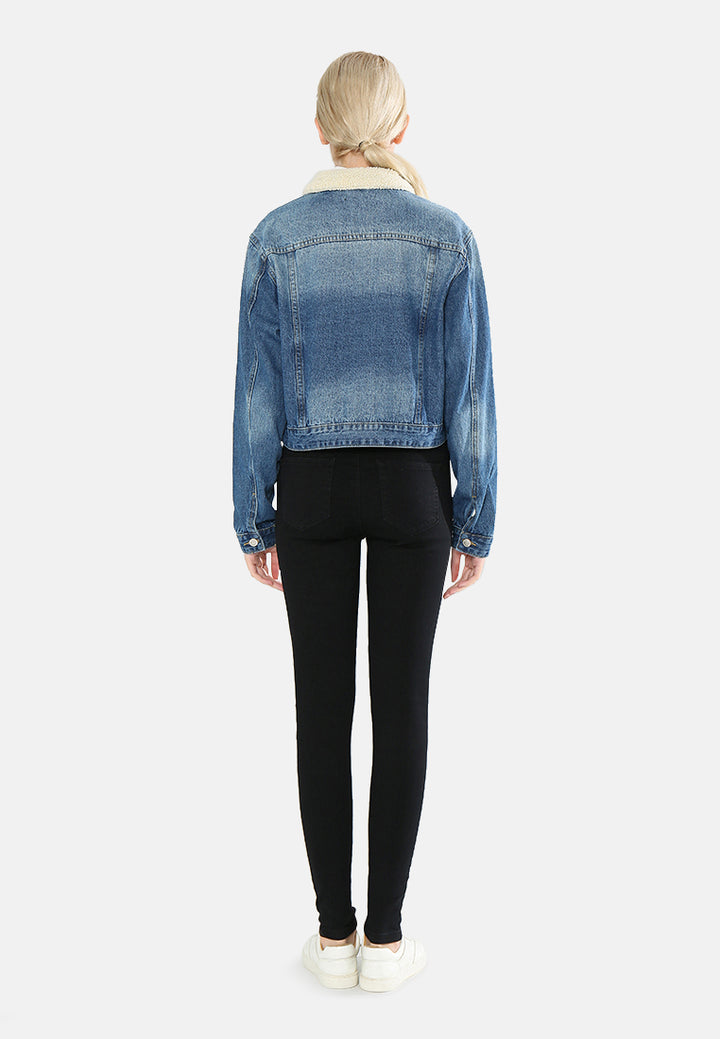borg collar denim jacket#color_blue