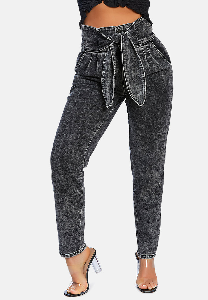 bow together denim washed pants by ruw#color_dark-grey