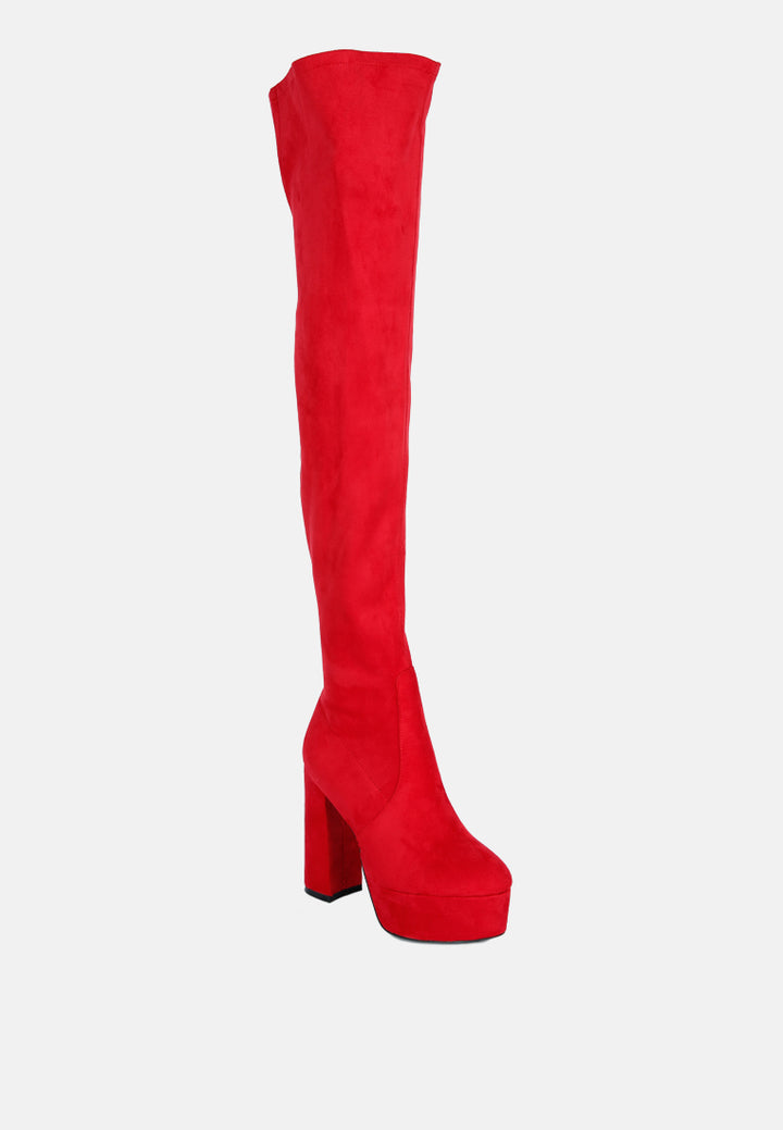 bubble high block heeled over the knee boots#color_red