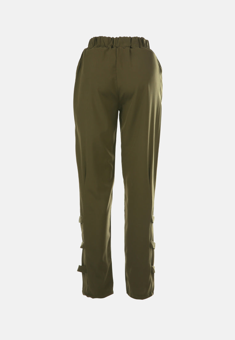 buckle hem joggers pants#color_army-green