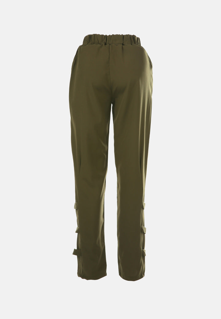 buckle hem joggers pants#color_army-green