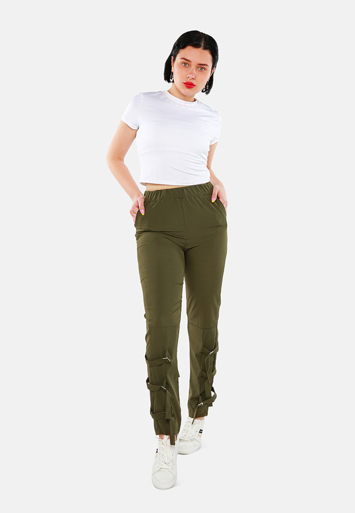 buckle hem joggers pants#color_army-green